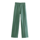 TRZA Women Chic Fashion Office Wear Straight Pants Vintage High Waist Zipper Fly Female Trousers Mujer
