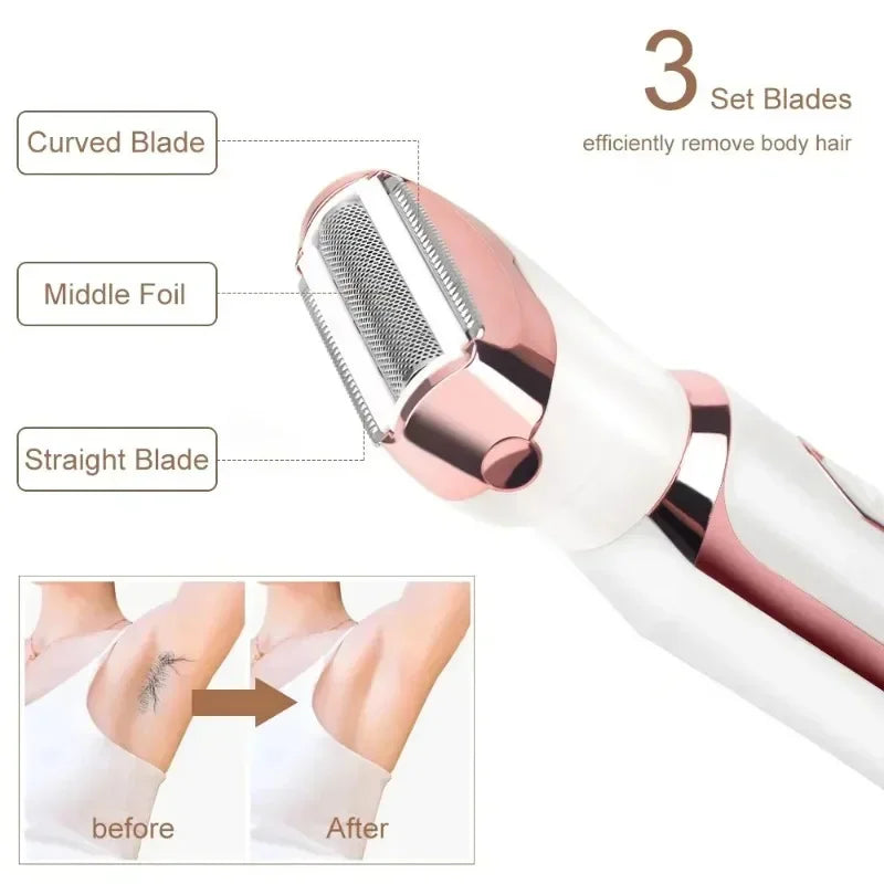 4 in 1 Electric Epilator Bikini Eyebrow Nose Women Lady Facial Hair Removal Trimmer Face Body Painless Female Shaver Depilator