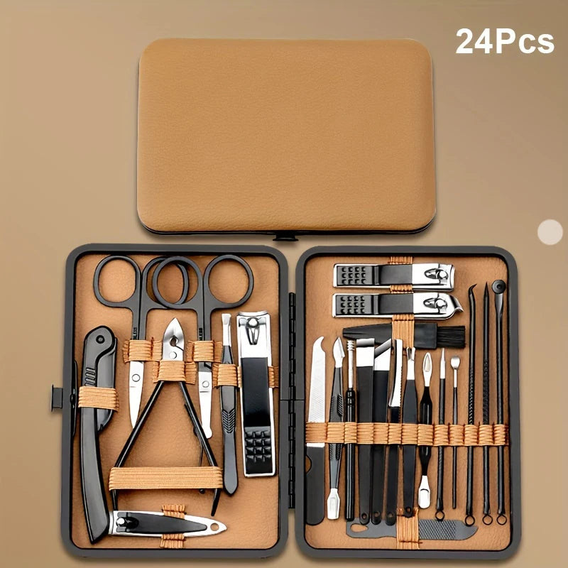 7/16/18Pcs Manicure Set Stainless Steel Professional Pedicure Kit Nail Grooming Kit Clippers Kit with Black PU Leather Case