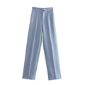TRZA Women Chic Fashion Office Wear Straight Pants Vintage High Waist Zipper Fly Female Trousers Mujer