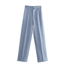 TRZA Women Chic Fashion Office Wear Straight Pants Vintage High Waist Zipper Fly Female Trousers Mujer