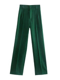 TRZA Women Chic Fashion Office Wear Straight Pants Vintage High Waist Zipper Fly Female Trousers Mujer