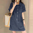 ZANZEA Women Denim Shirt Dress 2025 Summer Fashion Short Sleeve Sundress Solid Pockets Robe Casual Turn Down Collar Mini Dresses