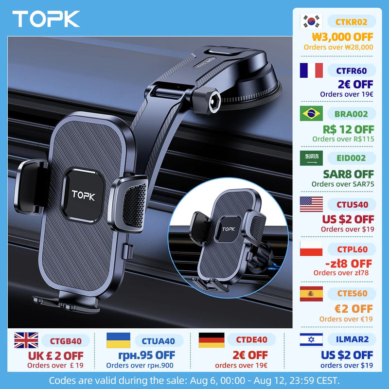 TOPK Car Phone Holder Gravity Stand for iPhone Xiaomi Samsung Car Mobile Support for Dashboard Windshield Air Vent Phone Mount