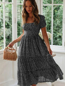 Vestidos Vintage Vintage Print Puff Sleeve summer Beach sweet dresses Casual Square collar floral maxi long dress festa