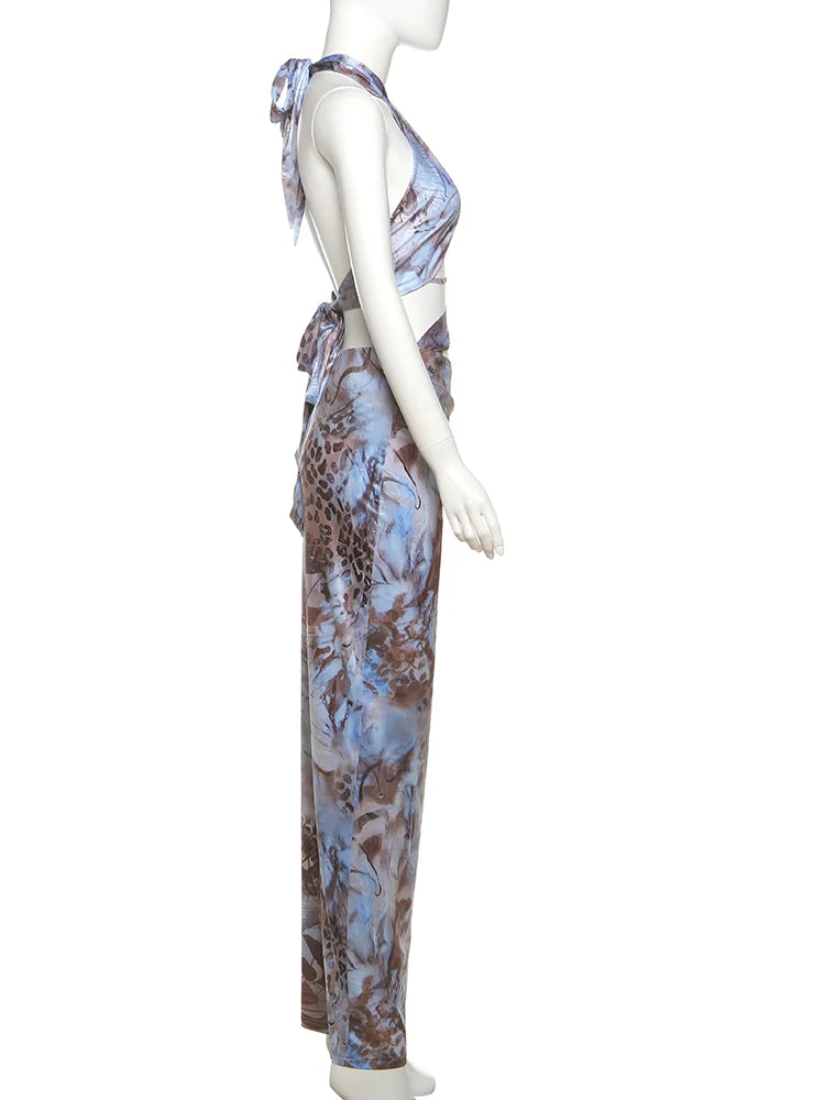 Nibber Irregular Ruched Gradient Print Women Dress Y2K Halter Fashion Backless Sleeveless Sexy Slim Vacation Clubwear Vestidos