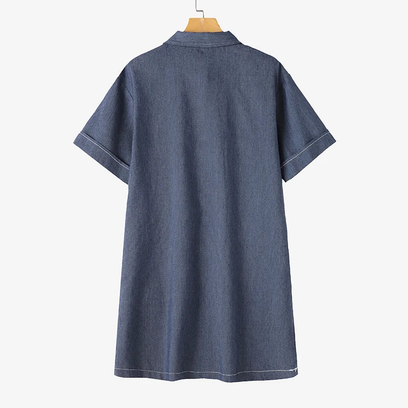 ZANZEA Women Denim Shirt Dress 2025 Summer Fashion Short Sleeve Sundress Solid Pockets Robe Casual Turn Down Collar Mini Dresses