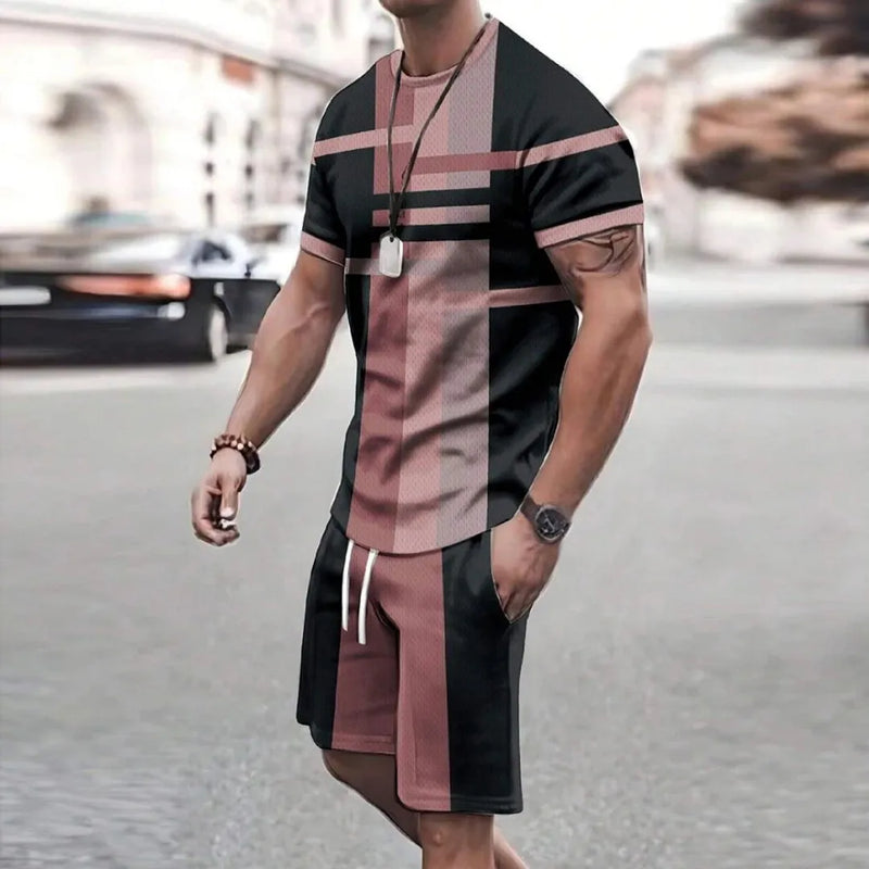 2025 Fashion new Men's sports shorts Short sleeve T-shirt style casual shorts set Retro cool breathable and two piece set