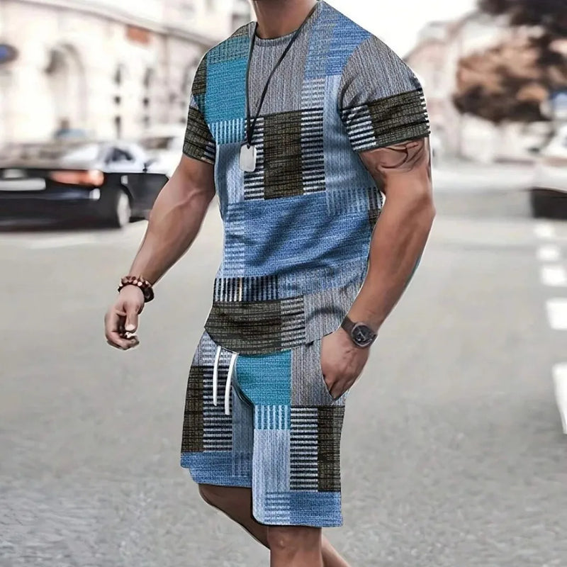 2025 Fashion new Men's sports shorts Short sleeve T-shirt style casual shorts set Retro cool breathable and two piece set