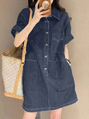 ZANZEA Women Denim Shirt Dress 2025 Summer Fashion Short Sleeve Sundress Solid Pockets Robe Casual Turn Down Collar Mini Dresses