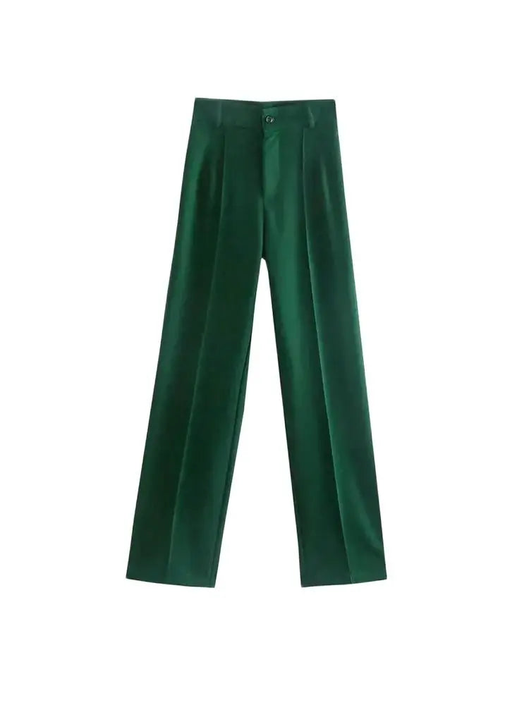 TRZA Women Chic Fashion Office Wear Straight Pants Vintage High Waist Zipper Fly Female Trousers Mujer