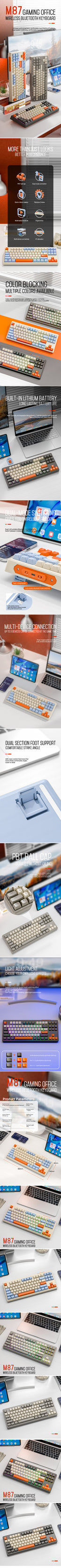 M87 Wireless Keyboard, 87keys Dual Mode Bluetooth Keyboard with Rainbow-light RGB,PBT Ballcaps Design Gaming Keyboard