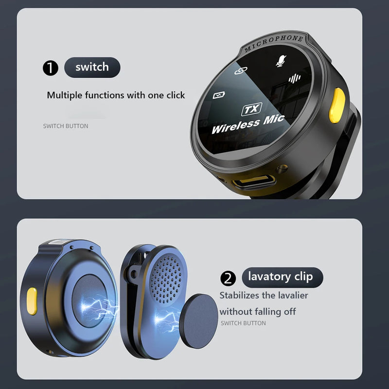 Wireless Lapel Microphone USB-C/iOS Interface Lavalier Mic Noise Cancel 164ft Range for Android/iPhone/Camera/PC/Laptop