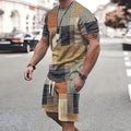2025 Fashion new Men's sports shorts Short sleeve T-shirt style casual shorts set Retro cool breathable and two piece set
