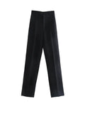 TRZA Women Chic Fashion Office Wear Straight Pants Vintage High Waist Zipper Fly Female Trousers Mujer