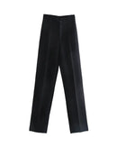 TRZA Women Chic Fashion Office Wear Straight Pants Vintage High Waist Zipper Fly Female Trousers Mujer