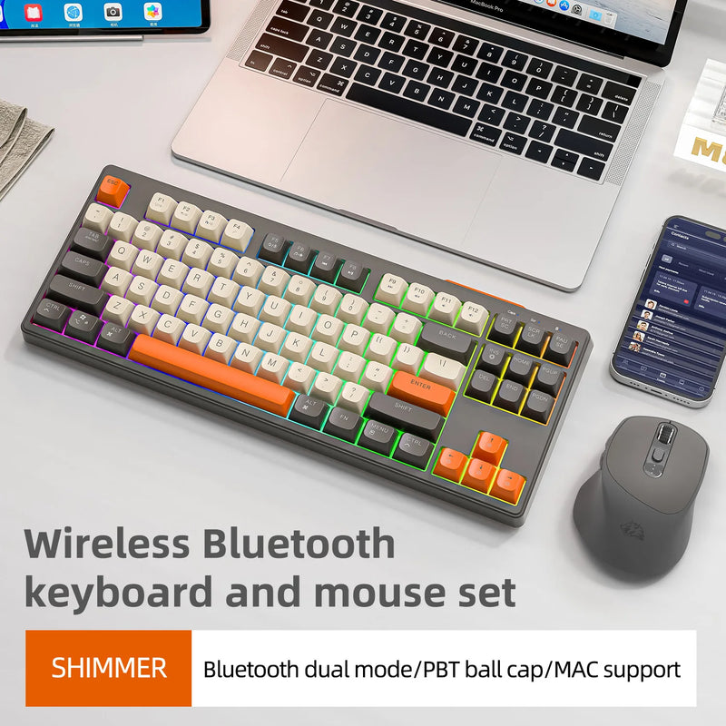 M87 Wireless Keyboard, 87keys Dual Mode Bluetooth Keyboard with Rainbow-light RGB,PBT Ballcaps Design Gaming Keyboard