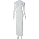 TSDFC 2025 Lady Spring Vacation Beach Robes Elegant Solid V Neck Women Knit Sling Maxi Dress Fashion Sleeveless Backless Dress