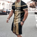 2025 Fashion new Men's sports shorts Short sleeve T-shirt style casual shorts set Retro cool breathable and two piece set