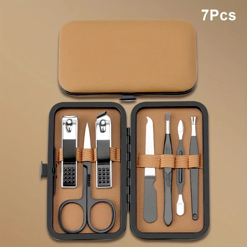 7/16/18Pcs Manicure Set Stainless Steel Professional Pedicure Kit Nail Grooming Kit Clippers Kit with Black PU Leather Case